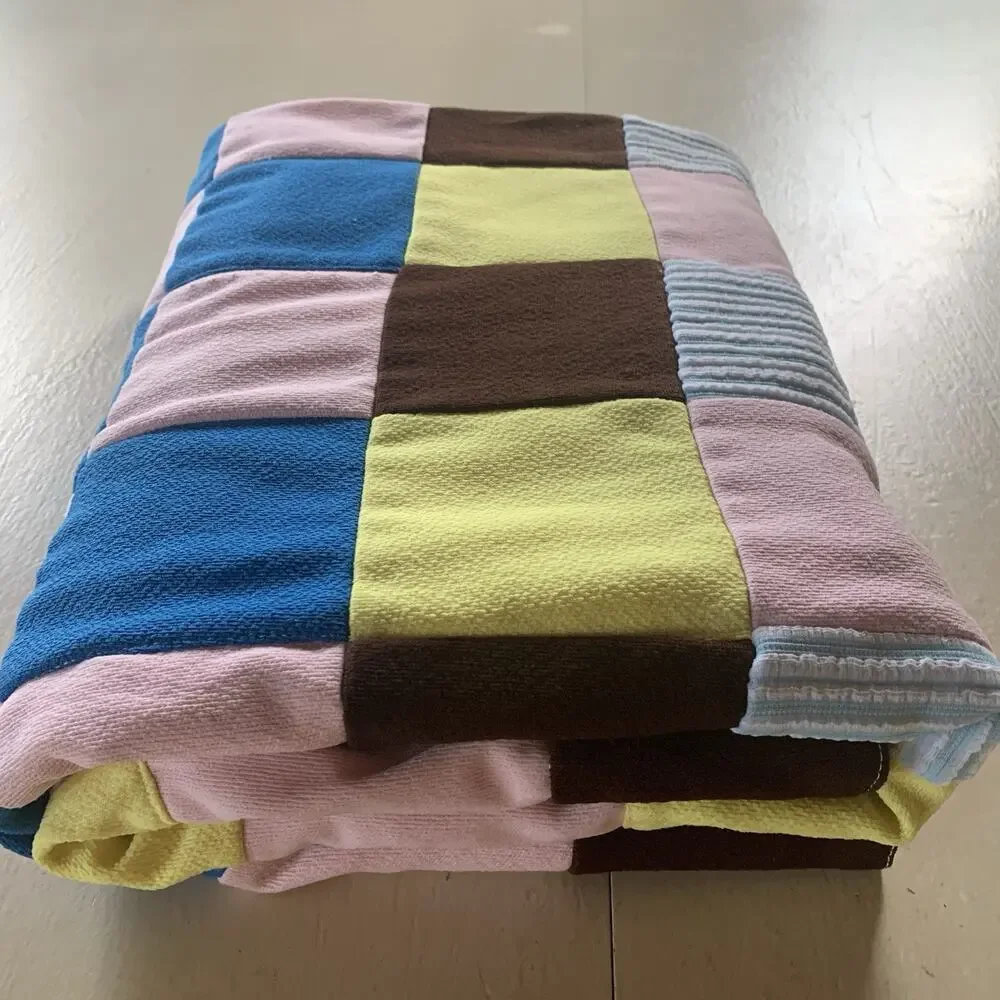 Vintage 70's Handmade Patchwork Quilt Crib Lap Polyester 38
